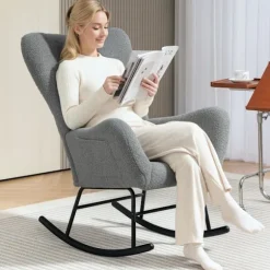 Rootz Rocking Stol - Fluffy Lounge stol - skridsikre hvilestol - luksuriøs komfort - 67 cm x 95 cm x 100 cm - Grå