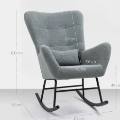 Rootz Rocking Stol - Fluffy Lounge stol - skridsikre hvilestol - luksuriøs komfort - 67 cm x 95 cm x 100 cm - Grå