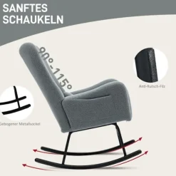 Rootz Rocking Stol - Fluffy Lounge stol - skridsikre hvilestol - luksuriøs komfort - 67 cm x 95 cm x 100 cm - Grå
