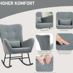Rootz Rocking Stol - Fluffy Lounge stol - skridsikre hvilestol - luksuriøs komfort - 67 cm x 95 cm x 100 cm - Grå