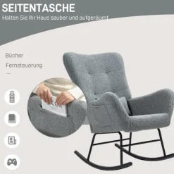 Rootz Rocking Stol - Fluffy Lounge stol - skridsikre hvilestol - luksuriøs komfort - 67 cm x 95 cm x 100 cm - Grå