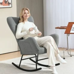 Rootz Rocking Stol - Fluffy Lounge stol - skridsikre hvilestol - luksuriøs komfort - 67 cm x 95 cm x 100 cm - Grå