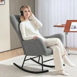 Rootz Rocking Stol - Fluffy Lounge stol - skridsikre hvilestol - luksuriøs komfort - 67 cm x 95 cm x 100 cm - Grå