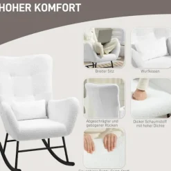 Rootz Rocking Stol - Fluffy stol - Gliderstol - Luksuriøs komfort - 67 cm x 95 cm x 100 cm - Hvid