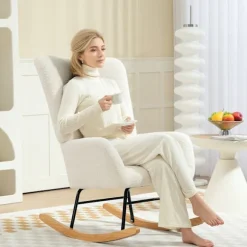 Rootz Rocking Stol - Hyggeligt dækning - Tyk polstring - skridsikre - 70 x 94 x 100 cm - Hvid