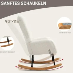 Rootz Rocking Stol - Hyggeligt dækning - Tyk polstring - skridsikre - 70 x 94 x 100 cm - Hvid