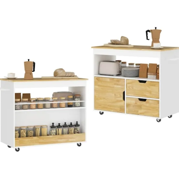 Rootz Rollable Kitchen Trolley - Mobile Kitchen Island - Kitchen Cart - Ample Storage & Easy Mobility - 107 cm x 50 cm x 85 cm