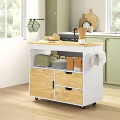 Rootz Rollable Kitchen Trolley - Mobile Kitchen Island - Kitchen Cart - Ample Storage & Easy Mobility - 107 cm x 50 cm x 85 cm