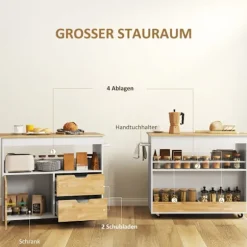Rootz Rollable Kitchen Trolley - Mobile Kitchen Island - Kitchen Cart - Ample Storage & Easy Mobility - 107 cm x 50 cm x 85 cm