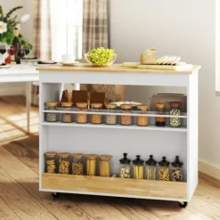 Rootz Rollable Kitchen Trolley - Mobile Kitchen Island - Kitchen Cart - Ample Storage & Easy Mobility - 107 cm x 50 cm x 85 cm