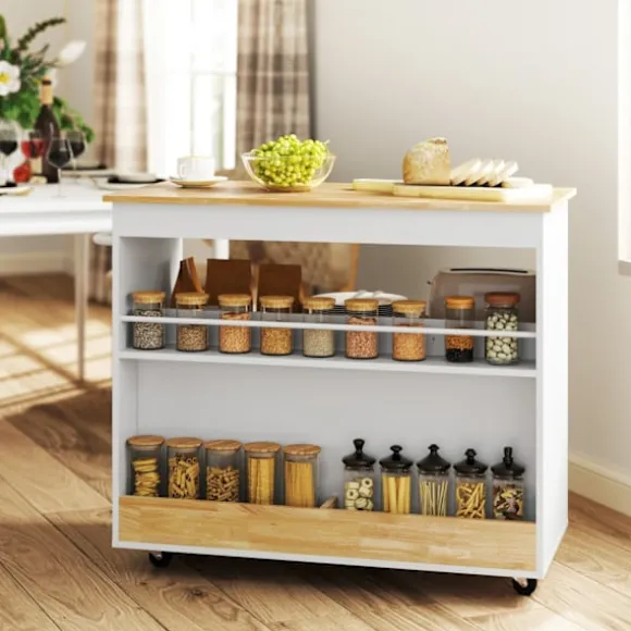 Rootz Rollable Kitchen Trolley - Mobile Kitchen Island - Kitchen Cart - Ample Storage & Easy Mobility - 107 cm x 50 cm x 85 cm