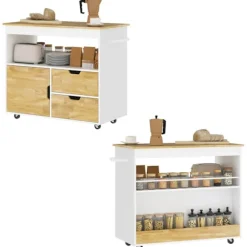 Rootz Rollable Kitchen Trolley - Mobile Kitchen Island - Kitchen Cart - Ample Storage & Easy Mobility - 107 cm x 50 cm x 85 cm