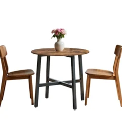 Rootz Round Dining Bord - Brown _ Black - Kitchen Table - Wooden Chipboard - Holdbar support - 80 cm x 75 cm