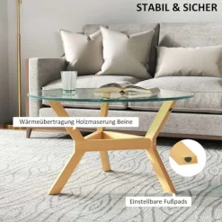 Rootz Round sofabord - Matchet Glass - Stue Bord - Justerbare fodpuder - Stabil design - Ø80 x 45H cm