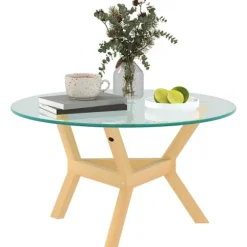 Rootz Round sofabord - Matchet Glass - Stue Bord - Justerbare fodpuder - Stabil design - Ø80 x 45H cm