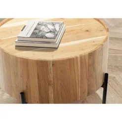 Rootz Round sofabord - Moderne møbler - Acacia Wood Table - Robuste ben - Anti -slip -drejeknapper - 60 cm x 60 cm x 41 cm