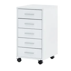 Rootz rullebeholder hvid 33 x 63 x 38 cm træskuffeskabsbord - Kontorskab med 5 skuffer - Beholderrulleskab lille Stand Beholder smal - Skrivebordsbeho | Fyndiq