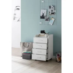 Rootz rullecontainer 40 x 70,5 x 33 cm hvid - Skrivebordscontainer Rulleskab 4 skuffer - Moderne skuffecontainer med hjul - Standcontainer Kontorconta | Fyndiq