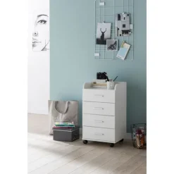 Rootz rullecontainer 40 x 70,5 x 33 cm hvid - Skrivebordscontainer Rulleskab 4 skuffer - Moderne skuffecontainer med hjul - Standcontainer Kontorconta | Fyndiq