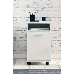Rootz rullecontainer hvid 33x60x38cm skuffeskab kontorcontainer - Skrivebordscontainer med dør & bakke - Kontorcontainer Sidecontainer med hjul - Lill | Fyndiq