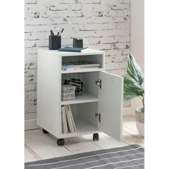 Rootz rullecontainer hvid 33x60x38cm skuffeskab kontorcontainer - Skrivebordscontainer med dør & bakke - Kontorcontainer Sidecontainer med hjul - Lill | Fyndiq