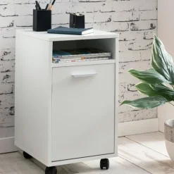 Rootz rullecontainer hvid 33x60x38cm skuffeskab kontorcontainer - Skrivebordscontainer med dør & bakke - Kontorcontainer Sidecontainer med hjul - Lill | Fyndiq