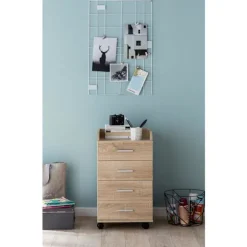 Rootz rullecontainer 40x70,5x33cm Sonoma - Skrivebordscontainer Rulleskab 4 skuffer - Moderne skuffecontainer med hjul - Standcontainer Kontorcontaine | Fyndiq