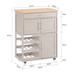 Rootz rullende køkkenvogn - Mobil serveringsvogn - rullevogn - Praktisk opbevaring - 67x87x38cm