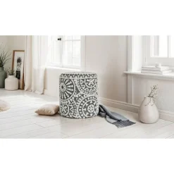 Rootz rund siddestol - Boho Ottoman - Moderne puf - Blødt uldkomfort - 45cm x 40cm x 45cm