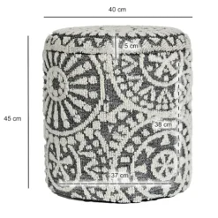 Rootz rund siddestol - Boho Ottoman - Moderne puf - Blødt uldkomfort - 45cm x 40cm x 45cm