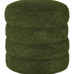 Rootz Rund Taburet - Osmannisk - Fodstøtte - Støtter op til 120 kg - Ø40x45H cm - Grøn teddyfleece