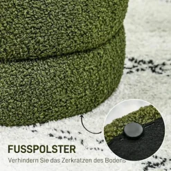 Rootz Rund Taburet - Osmannisk - Fodstøtte - Støtter op til 120 kg - Ø40x45H cm - Grøn teddyfleece