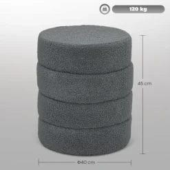 Rootz Rund Taburet - Osmannisk - Fodskammel - Støtter 120kg - Grå - Ø40 x 45H cm