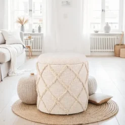 Rootz runde opbevaringskamler - Moderne Boho Ottomans - Dekorative siddepladser - Komfortpolstring - 45 cm x 40 cm x 45 cm