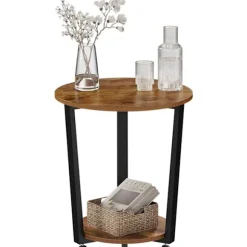 Rootz rundt sidebord - Sofabord - Lille stuebord - Vintage Design - 50cm x 53cm - Træmateriale - Metalstel
