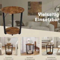Rootz rundt sidebord - Sofabord - Lille stuebord - Vintage Design - 50cm x 53cm - Træmateriale - Metalstel