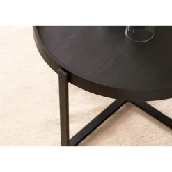 Rootz rundt sofabord - Industrielt design - Håndlavet - Unikt - Naturligt trækorn - 60 cm x 60 cm x 35 cm - Sort - Mango massivt træ - Pulverlakeret j | Fyndiq