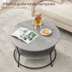 Rootz rundt sofabord - Industrielt rundt bord - Grå-sort farve - Spånplade og stål - 80 cm D x 46,5 cm H - 10,6 kg - 50 kg Kapacitet