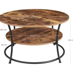 Rootz rundt sofabord - Industriel stil - Sidebord - Cocktailbord - 2 hylder - Industrielt - 80 x 45 cm
