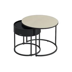 Rootz Rundt Sofabord Sæt med 2 Naturlig Beige-Ink Sort - Sidebord - Stuemøbler - MDF - 60cm x 60cm x 45cm