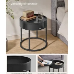 Rootz Rundt Sofabord Sæt med 2 Naturlig Beige-Ink Sort - Sidebord - Stuemøbler - MDF - 60cm x 60cm x 45cm