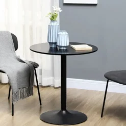 Rootz rundt spisebord - moderne spisebord med stålbund - Skridsikker trædepude - Pladsbesparende - Lille spisebord - Sort - 70 x 70 x 75 cm