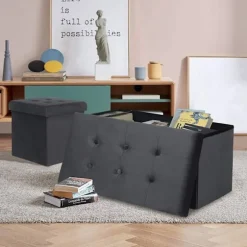 Rootz sammenfoldelig opbevaringsboks - Osmannisk bænk - Fløjlsbetræk - 80L Kapacitet - 76 cm x 38 cm x 37,5 cm - Maks. belastning 300 kg
