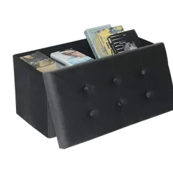 Rootz sammenfoldelig opbevaringsboks - Osmannisk bænk - Fløjlsbetræk - 80L Kapacitet - 76 cm x 38 cm x 37,5 cm - Maks. belastning 300 kg