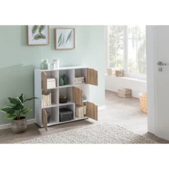 Rootz SAMO 89 x 91 x 29 cm Reol med 9 rum Sonoma - Standhylde med 5 låger - Moderne terninghylde rumdeler - Halskab åbent - Cuberegal kommode opholdsh | Fyndiq
