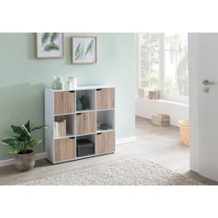 Rootz SAMO 89 x 91 x 29 cm Reol med 9 rum Sonoma - Standhylde med 5 låger - Moderne terninghylde rumdeler - Halskab åbent - Cuberegal kommode opholdsh | Fyndiq