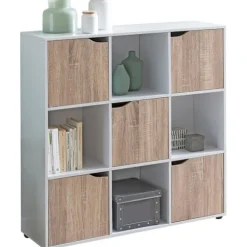 Rootz SAMO 89 x 91 x 29 cm Reol med 9 rum Sonoma - Standhylde med 5 låger - Moderne terninghylde rumdeler - Halskab åbent - Cuberegal kommode opholdsh | Fyndiq
