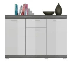Rootz Scout Chest of skuffer - Træmateriale - Hvid højglansfront - Røgsølvkrop - 120 cm x 85 cm x 37 cm