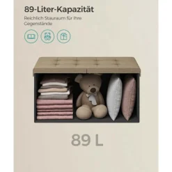 Rootz sæde kisteopbevaring Ottoman - Kamelbrun - MDF Ottoman - Imiteret linned - Skumpolstret - Stor opbevaringskapacitet - Robust konstruktion - Alsi | Fyndiq