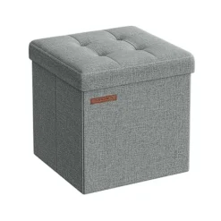 Rootz sædebryst Ottoman - Opbevaringsskammel - Fodstøtte - Imiteret linned - MDF - Skum - 30 cm x 30 cm x 30 cm - Lysegrå - 1,6 kg - 130 kg Kapacitet | Fyndiq